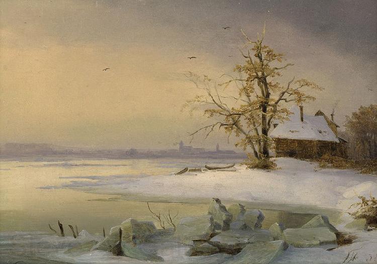 Theodor Hosemann Blick uber die Havel auf das winterliche Brandenburg. Norge oil painting art